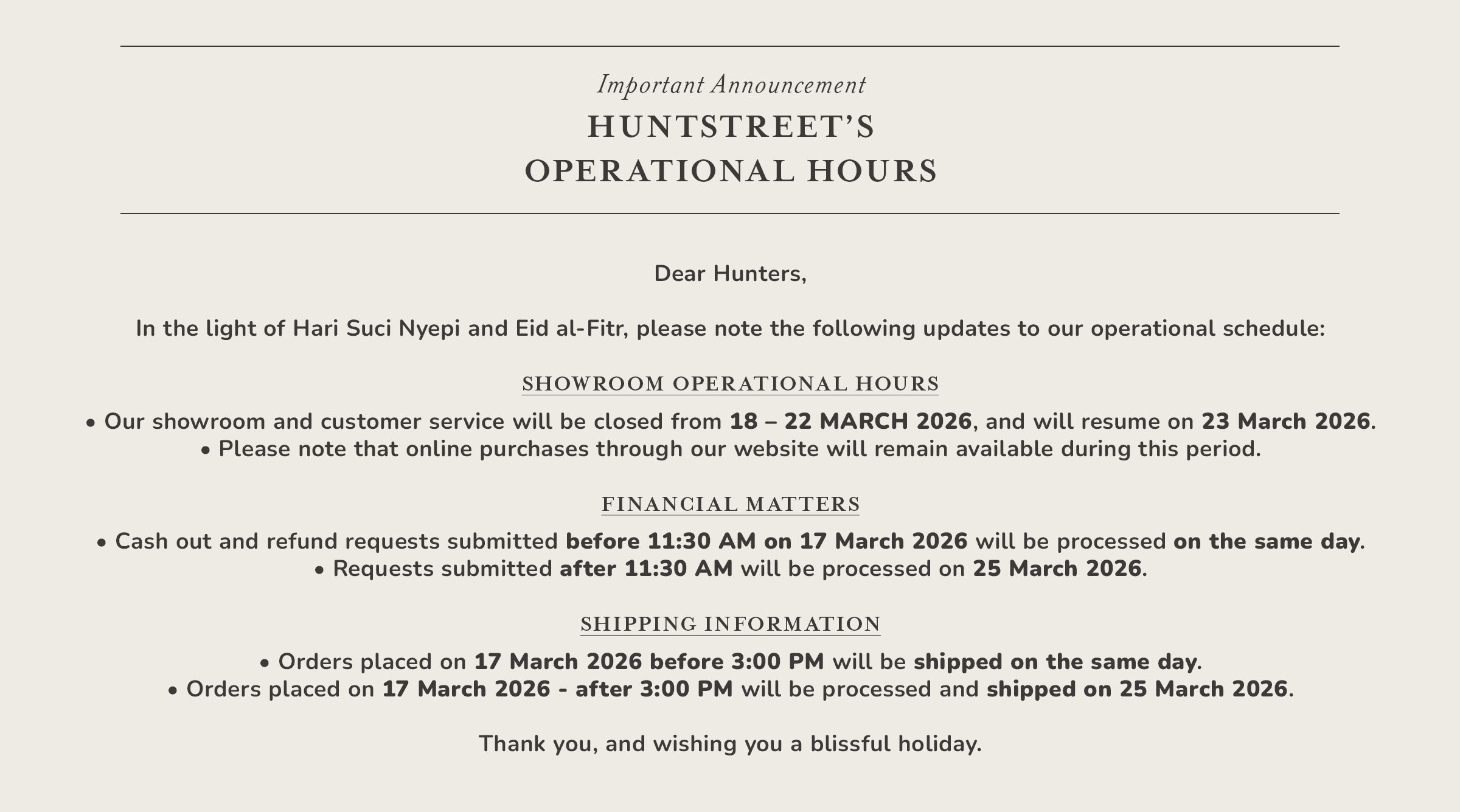 Operation Hour Announcement