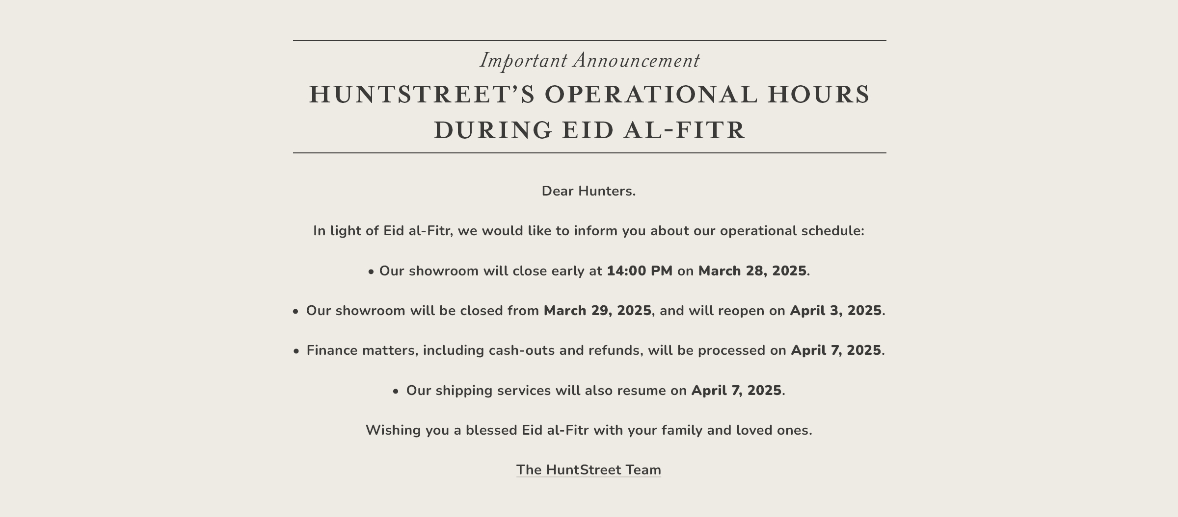 Operation Hour Announcement