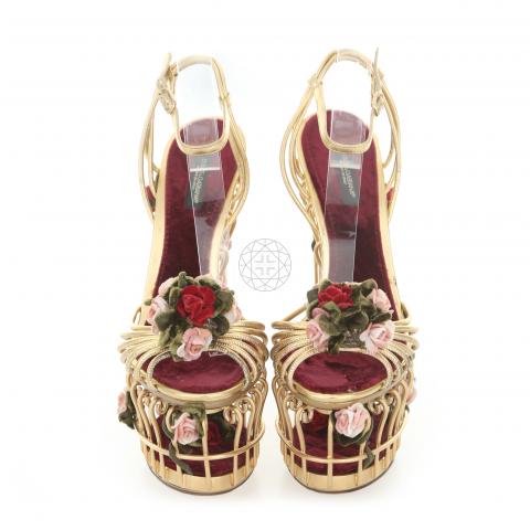 Sell Dolce & Gabbana Rose Embellished Cage Sandals - Gold 