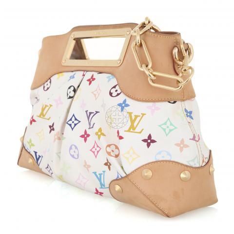 $3000 Louis Vuitton White Multicolor Judy GM Gold Chain Shoulder Bag Purse  - Lust4Labels