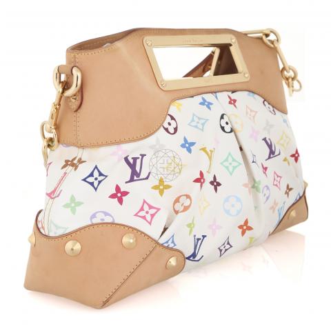 $3000 Louis Vuitton White Multicolor Judy GM Gold Chain Shoulder Bag Purse  - Lust4Labels