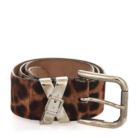 Sell Dolce & Gabbana Leopard Print Pony Hair Belt - Brown 