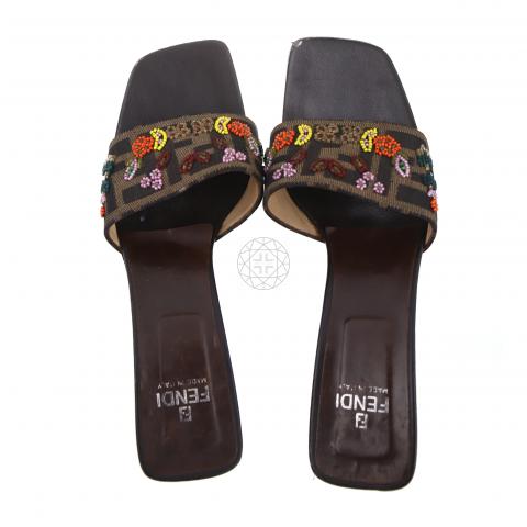 Sell Fendi Vintage Beaded Brown Zucca Monogram Sandals Dark Brown HuntStreet
