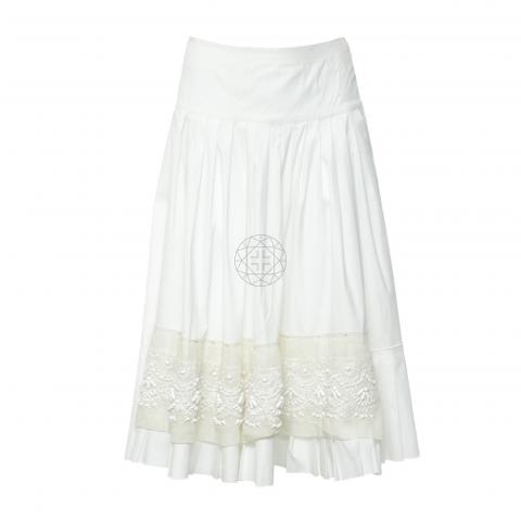 Sell Prada Embellished Pleated Skirt - White 