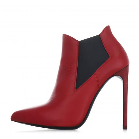 red leather pointed toe booties