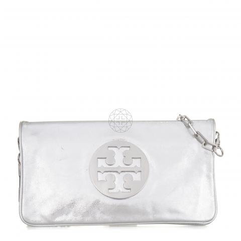 Sell Tory Burch Metallic Reva Clutch with Chain - Silver 