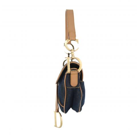 Dior Blue Denim Saddle Pochette Leather Pony-style calfskin Cloth  ref.960955 - Joli Closet