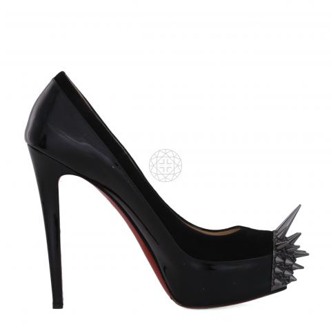 Christian Louboutin Asteroid Suede and Patent Leather Spike Pumps in Black