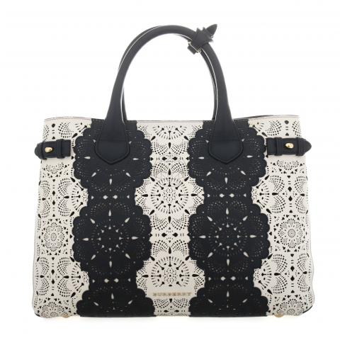 Sell Burberry Medium Banner Lace Leather Bag - Black/Off-White |  