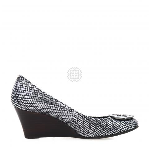 Sell Tory Burch Sally Snakeskin Embossed Wedges Silver
