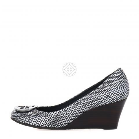 Sell Tory Burch Sally Snakeskin Embossed Wedges - Silver 