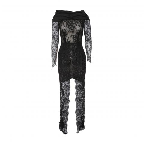 alessandra rich black lace dress ALESSANDRA RICH BLACK LACE AND SILK MINI DRESS SMALL