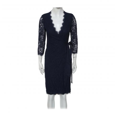 knee length dresses for ladies DIANE VON FURSTENBERG Size 4 Black Nylon Lace Wrap Dress main image 0