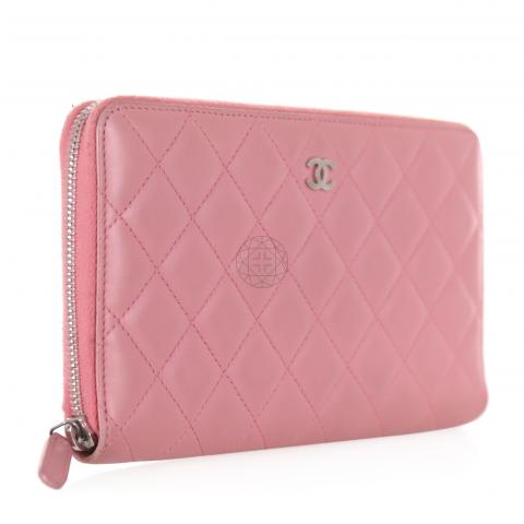 Sell Chanel Large Quilted Lambskin Zip Around Organizer Wallet - Soft Pink
