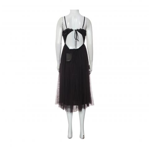 knee length dresses for ladies Black Thread-Work Midi Dress – NeedleTen main image 1