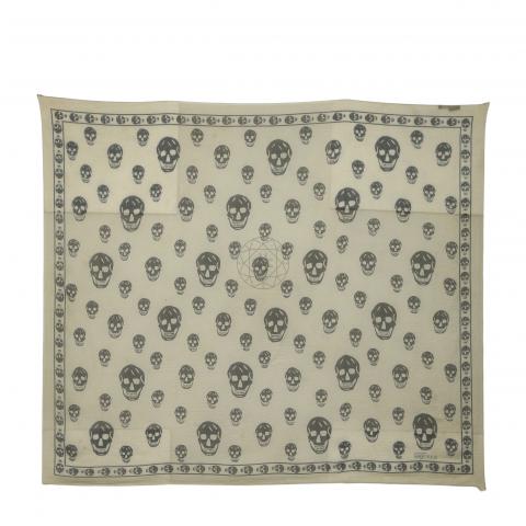 Sell Alexander McQueen Skull Printed Silk Scarf - Cream  display picture 1