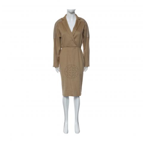 Sell Max Mara Leather-Shoulder-Panel Long Sleeve Winter Dress - Brown |  HuntStreet.com