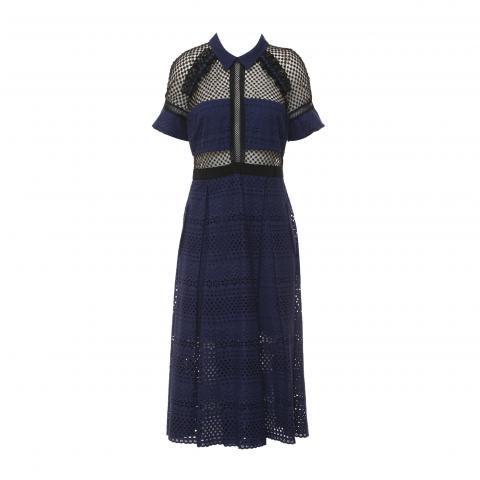 Sell Self Portrait Lace Midi Dress - Dark Blue | HuntStreet.com