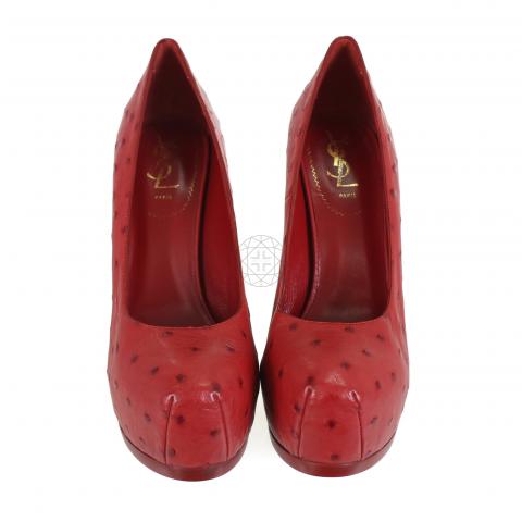 Sell Saint Laurent Ostrich Tribtoo Pumps - Red | Huntstreet.Com