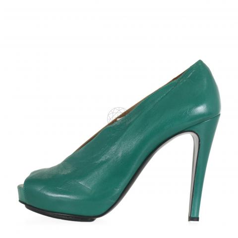 green closed toe pumps