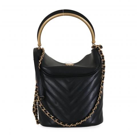 Sell Chanel Chevron Quilted Chic Bucket Bag - Black
