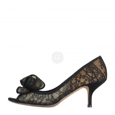 Sell Valentino Peep-Toe Bow Lace Pumps Black | HuntStreet.com