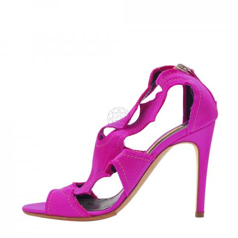 Sell Rupert Sanderson Pink Cut Out Satin Heeled Sandals Hot Pink