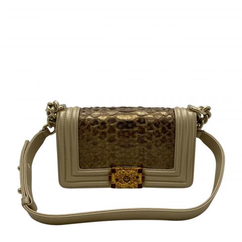 Sell Chanel Small Boy Bag In Beige Calfskin And Gold Snakeskin - Gold/Nude  | Huntstreet.Com