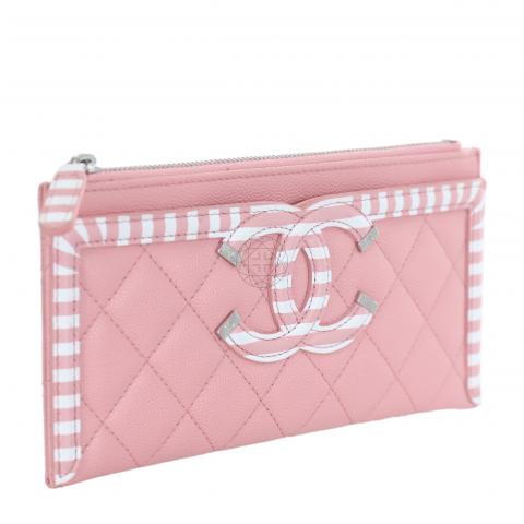 CHANEL Caviar Quilted Zip Coin Purse Light Pink 1287194