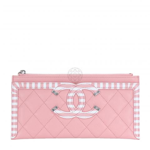 Sell Chanel Caviar Quilted Stripe Filigree Zip Pouch - Pink 