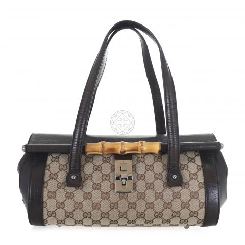 Gucci Vintage Brown Boston Bag with Bamboo Handles - The Tanpopo Room