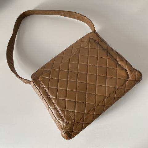 Chanel Brown Quilted Suede Shoulder Bag with Gold Hardware. , Lot  #76022