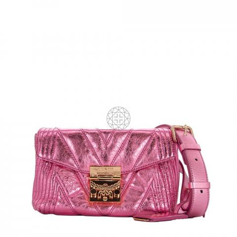 Sell MCM FW 18 Patricia Quilted Pink Metallic Crossbody Belt Bag