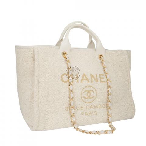Sell Chanel Deauville large chain tote in tweed - Beige/Cream/Off