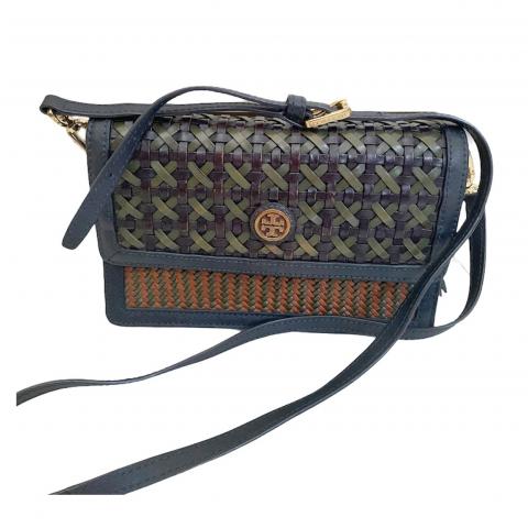 Leather crossbody bag Tory Burch Blue in Leather - 25259616