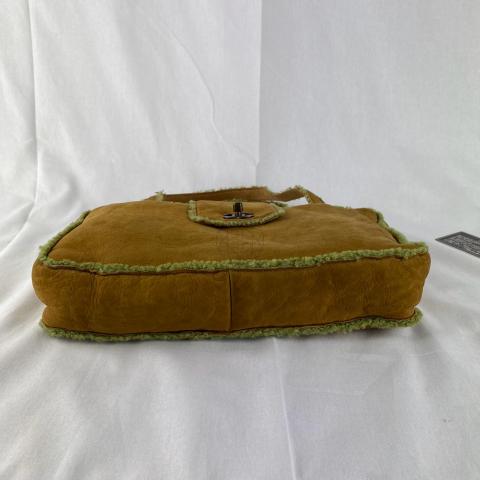 Sell Chanel Vintage Shearling-Trim Suede Tote - Green