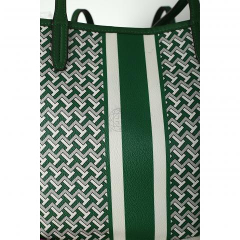 TORY BURCH Green White Stripe Gemini Link Small Tote Shoulder Bag