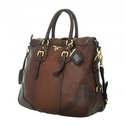 PRADA Cervo Antik Leather Tote Bag Brown