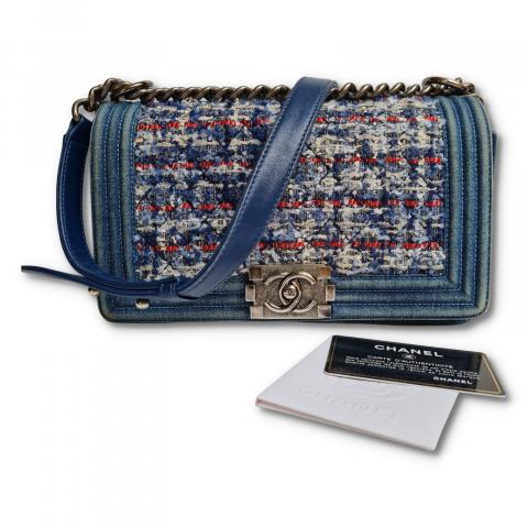 Chanel Blue Denim And Woven Tweed Medium Boy Bag Silver Hardware, 2018  Available For Immediate Sale At Sotheby's