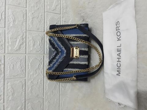 Whitney large denim logo and leather tote sale