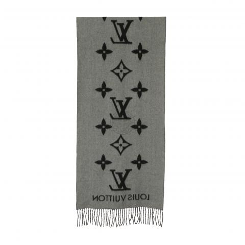 Louis Vuitton Black and Grey Cashmere Reykjavik Monogram Scarf at