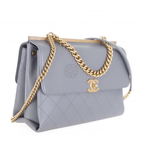 Chanel Two Tone Double Flap Bag Gray and Black with Leather Covered CC