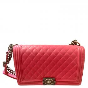 Chanel Pink & Multicolor Quilted Tweed Boy Bag Medium Q6B01A4FP7014