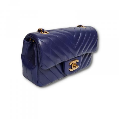 Chanel Chevron Patent Leather Small/mini Flap 15s Navy Blue Cross Body Bag