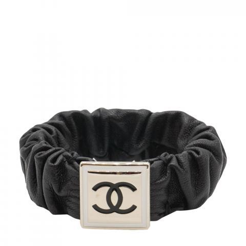 Sell Chanel 2021 Black Lambskin Metal Enamel CC Hair Tie - Black |  