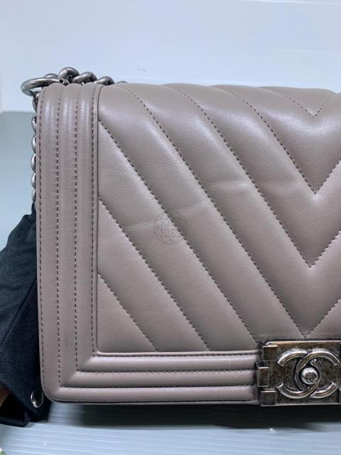 Chanel Grey Chevron Leather Large Boy Flap Bag