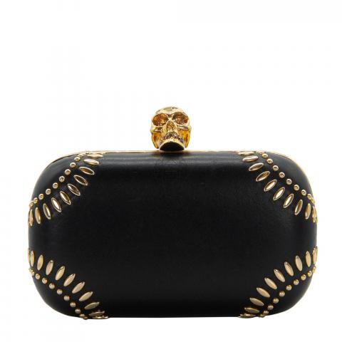 Black Skull Four-Ring croc-effect leather clutch bag | Alexander McQueen |  MATCHES UK