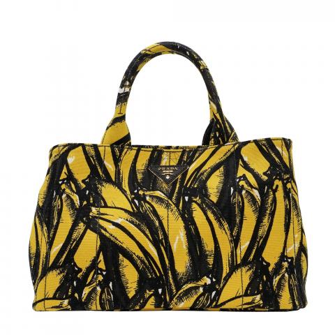 Sell Prada Yellow banana print canvas tote bag - Multicolor 