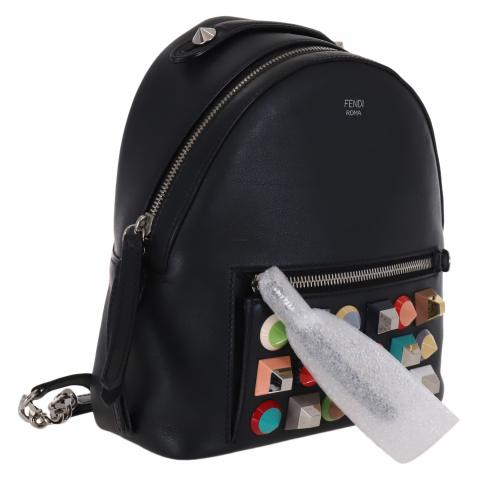 fendi mini studded backpack Black Pyramid zippered pocket Leather backpack Fendi Black in