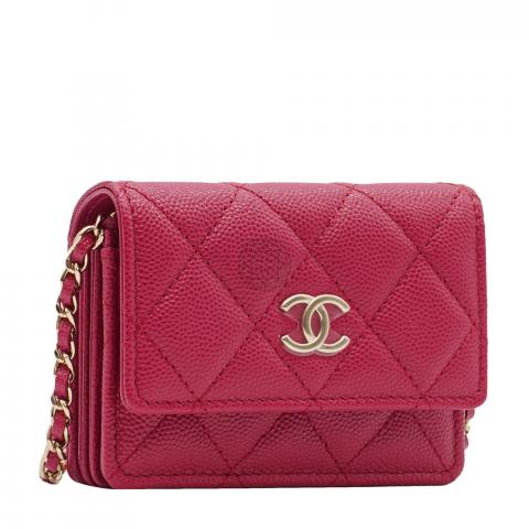 Sell Chanel Hot Pink Classic Flap Card Wallet with Strap - Hot Pink